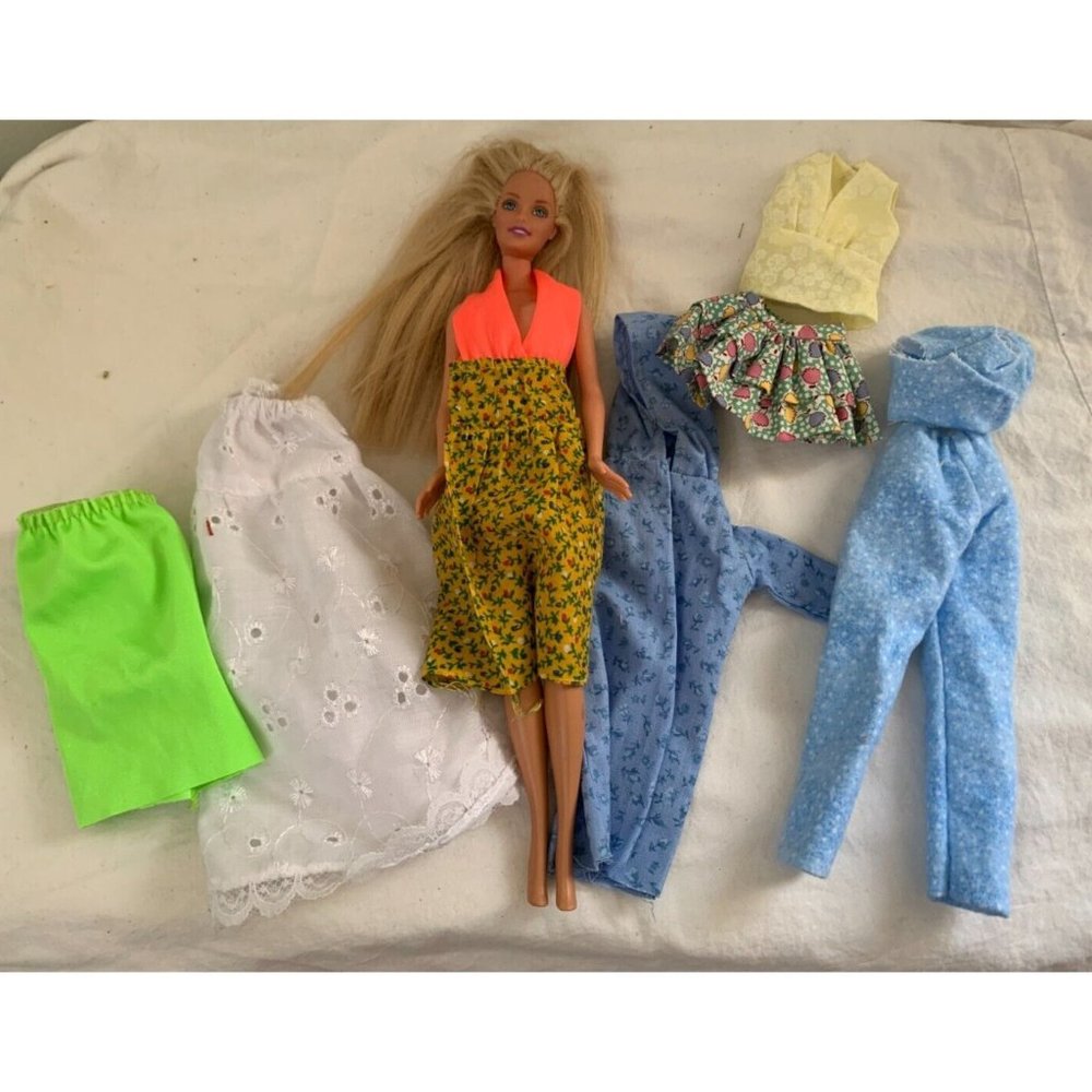 Homemade Barbie Clothes 8 Pieces Vintage 11" with Snaps Includes One Barbie